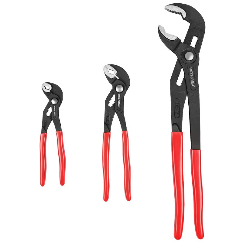MAXPOWER Water Pump Pliers Set. Plumbing Pliers 3 Pieces Kitbag Set. 7-Inch, 10-Inch and 16-Inch Push Button Quick Adjust Tongue and Groove Pliers Set - Image 1